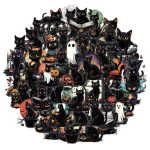 50 Halloween Cute Black Cat Creative Graffiti Stickers DIY Luggage Notebook Water Cup (New)