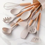 12 Set of Multi color Silicone Wooden Handle Kitchenware Set Non Stick Pot Spatula (New)