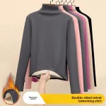 Women Thermal Underwear Winter Thickened and Flannel Bottom Shirt Solid Long Sleeve Basic (New)