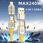 240W 4 in 1 Fast Charging Data Cable Type C To Type C Zinc Alloy Cable For (New)