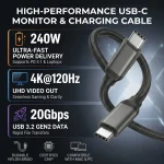 20Gbps USB C Monitor Display Cable USB3.2 Gen2x2 4K@120Hz 240W PD Charging Data (New)