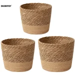 Natural seaweed woven flowerpot Vintage Style Flower Basket Large Capacity Straw Woven Planter (New)