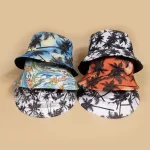 Unisex Spring Summer Fisherman Hat Lightweight Casual Cap Coconut Tree Pattern Outdoor Sunshade (New)