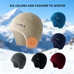 WRELS Earflap Beanie Hat Thickened Windproof Knitted Running Cap Unisex Warm Cold proof Ear (New)