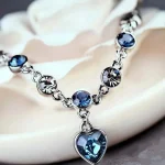 Women Silver Color Lucky Bracelet Female Blue Crystal Heart Charm Pulseras Bracelet Bridal (New)