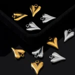 5 Stainless Steel Big Hole Heart Charms Pendants for DIY Jewelry Findings Women (New)