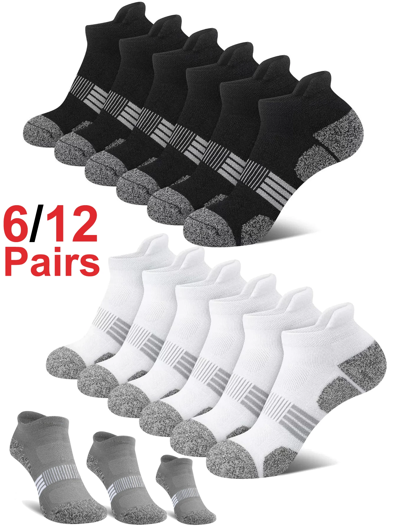 Seddfda44aefd409ab8697ed254df06bdF 3 6 12 24 30Pairs Large Size Mens Ankle Socks Breathable Sweat Absorbent Low Cut Basketball Running Tab Heel (New) - Image 1
