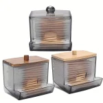Acrylic Cotton Swab Holder with Bamboo Lid Clear Dispenser Bathroom Containers Canister Cotton (New)