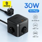 Baseus 30W Charger Fast Power Strip 4000W 3AC Outlet Desktop Charging Station Surge (New)
