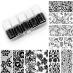 10 Rolls 2.5*50cm Black White Lace Transfer Foil Nail Art Sexy Full (New)