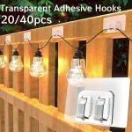 20 40 Transparent Adhesive Hook Traceless Outdoor String Lights Hooks Wall Mount Home Party (New)