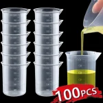 5 100 Plastic Measuring Cup 100ml Clear Resin Volumetric Mixing Cups Lab Beaker Graduated (New)