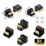 360 Degree Angled U shaped L Converter Mini HDMI Male to HDMI compatible 2.1V Female (New)