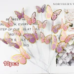 10 Colorful Gilt Edged Butterfly Cake Topper Happy Birthday Cake Decorations Wedding Bride (New)