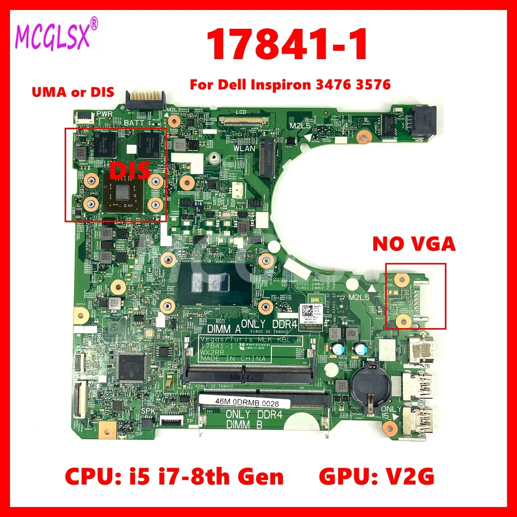 Sf9dc0d613f814037b7c417d95304c947f 17841 1 Laptop Motherboard For Dell Inspiron 14 3476 3478 15 3576 3578 Mainboard (New) - Image 1
