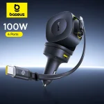 Baseus 100W Car Charger PD QC Fast Charging Dual Type C Retractable Cable 4 (New)