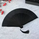Vintage Black Bamboo Folding Fan â€“ Handmade Retro Chinese Japanese Style, 21.01 cm, Lightweight (New)