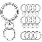 8 Piece Keychain Set with Metal Key Ring, Carabiner Clip & Spring Hook. Great (New)