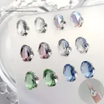 12 3D Transparent Crystal Oval Pigeon Egg Nail Art Rhinestones Sparkling DIY Manicures (New)