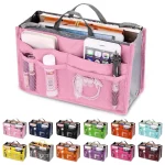 Women Cosmetic Organizer Bag Nylon Travel Insert Organizer Handbag Foldable Large Capacity Insert (New)