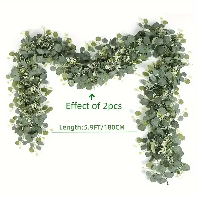 Sfd57defc1cc74cd29283926a882381d0m Lush 70.8" Faux Eucalyptus Garland With White Flowers Perfect For Home & (New) - Image 1