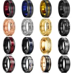 Fashion Mens 8mm Gold Color Groove Beveled Edge Tungsten Wedding Carbon Fiber Ring (New)