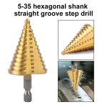 5 35 Gold Titanium Plate Pagoda Drill Hexagonal Straight Groove Step Drill Bit Wood (New)