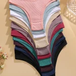 6 Set Cotton Waffle Underwear for Women Sexy Low Waist Brazilian Panties Female Breathable Solid (New)