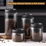 Multi Capacity Black Lid Coffee Pot Manual Vacuum Moisture proof Storage Pot Kitchen Glass (New)
