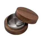 Creative Ashtray with Lid Walnut Desktop Ashtray Stainless Steel Smoking Windproof Ashtray Home Office Decoration (New)