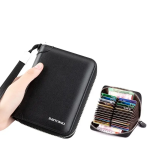 BANYANU Genuine Leather 20 Card Slots ID Bank Credit Card Holder Zipper RFID Card Bag and Wrist Strap (New)