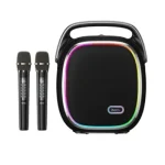 HOCO DS86 River 60W Bluetooth 6.0 RGB Karaoke Speaker with Dual Wireless Microphones – Black (New)