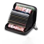 Multi Slot Card Holder 18 Cards Slot Vintage Business Coin Pouch Solid Leather Zipper Wallet (New)