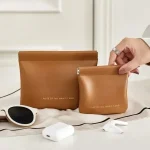 PU Leather Simple Mini Storage Bag Cosmetic Pouch Organizer Bags (1pcs Brown) (New)