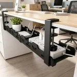 Telescopic Under Desk Storage Rack Metal No-Punching Cable Management Tray for Home Office Organization (New)